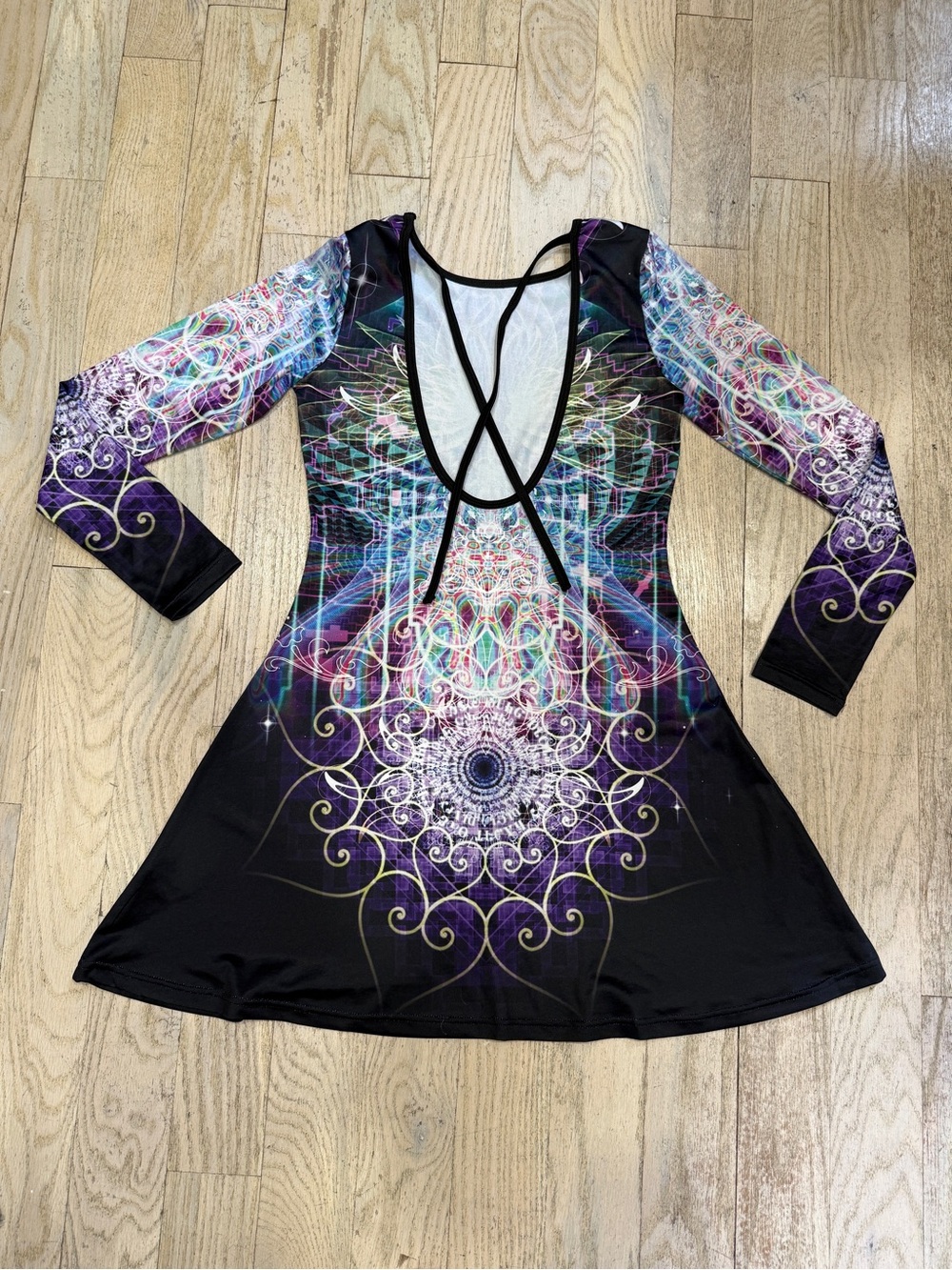 The Headspace Psychedelic Abstract Geometric Long Sleeve Skater Dress - Picture 2 of 4